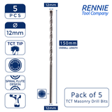 Pack Of 5 - TCT Tipped Masonry Drill Bits Straight Shank