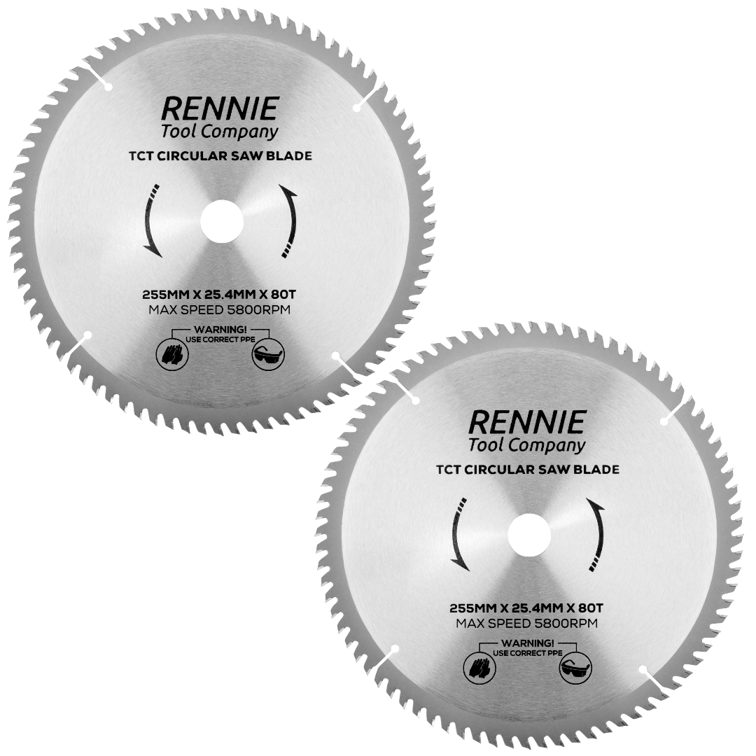2 Pack 255mm x 25.4mm Bore x 80T TCT Circular Wood Saw Blades Fits E