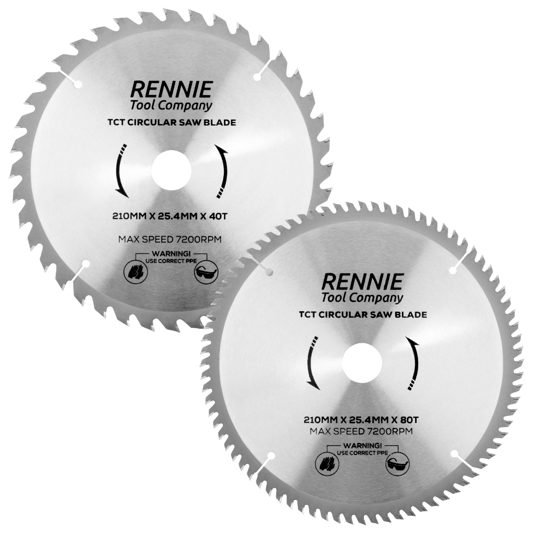2 Pack 210mm x 25.4mm Bore x 40T 80T TCT Circular Wood Saw Blade Fits Evolution Saws Evolution Rage Saws