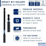 4 x Magnetic Impact Driver / Screwdriver Bit Holder Set