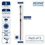 Pack Of 5 - TCT Tipped Masonry Drill Bits Straight Shank