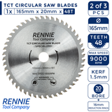 3 Pack - 165mm x 24T 48T & 60T TCT Cordless Circular Wood Saw Blades With A Thin Kerf. Fits Trend Bosch Makita Ryobi Dewalt Circular Saws etc