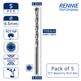 Pack Of 5 - TCT Tipped Masonry Drill Bits Straight Shank