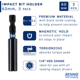 60mm Long Magnetic Impact Driver / Screwdriver Bit Holders Coated