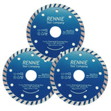 Pack Of 3 x 115mm Turbo Diamond Cutting Blade / Angle Grinder Disc For Tiles, Stones Etc (4 1/2")