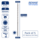 Pack Of 5 - TCT Tipped Masonry Drill Bits Straight Shank