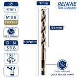 Hex Shank Cobalt Jobber Drill Bits For Hard Metals & Stainless Steel