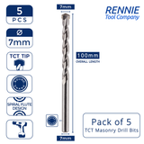 Pack Of 5 - TCT Tipped Masonry Drill Bits Straight Shank