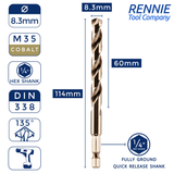 Hex Shank Cobalt Jobber Drill Bits For Hard Metals & Stainless Steel