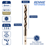 Hex Shank Cobalt Jobber Drill Bits For Hard Metals & Stainless Steel