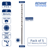 Pack Of 5 - TCT Tipped Masonry Drill Bits Straight Shank