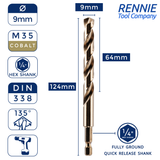 Hex Shank Cobalt Jobber Drill Bits For Hard Metals & Stainless Steel