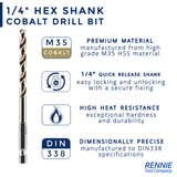 Hex Shank Cobalt Jobber Drill Bits For Hard Metals & Stainless Steel