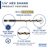 Hex Shank Cobalt Jobber Drill Bits For Hard Metals & Stainless Steel