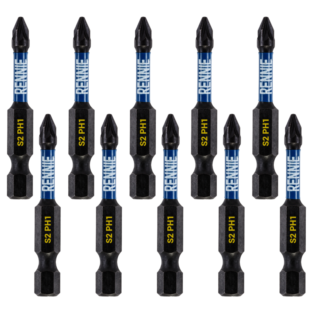 10 Pack PH1 x 50mm Impact Screwdriver Bits Phillips 1