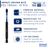 10 Pack PZ2 x 100mm Long Magnetic Screwdriver Bits Set Pozidriv (Pozi 2)