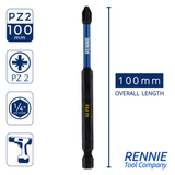 10 Pack PZ2 x 100mm Long Magnetic Screwdriver Bits Set Pozidriv (Pozi 2)