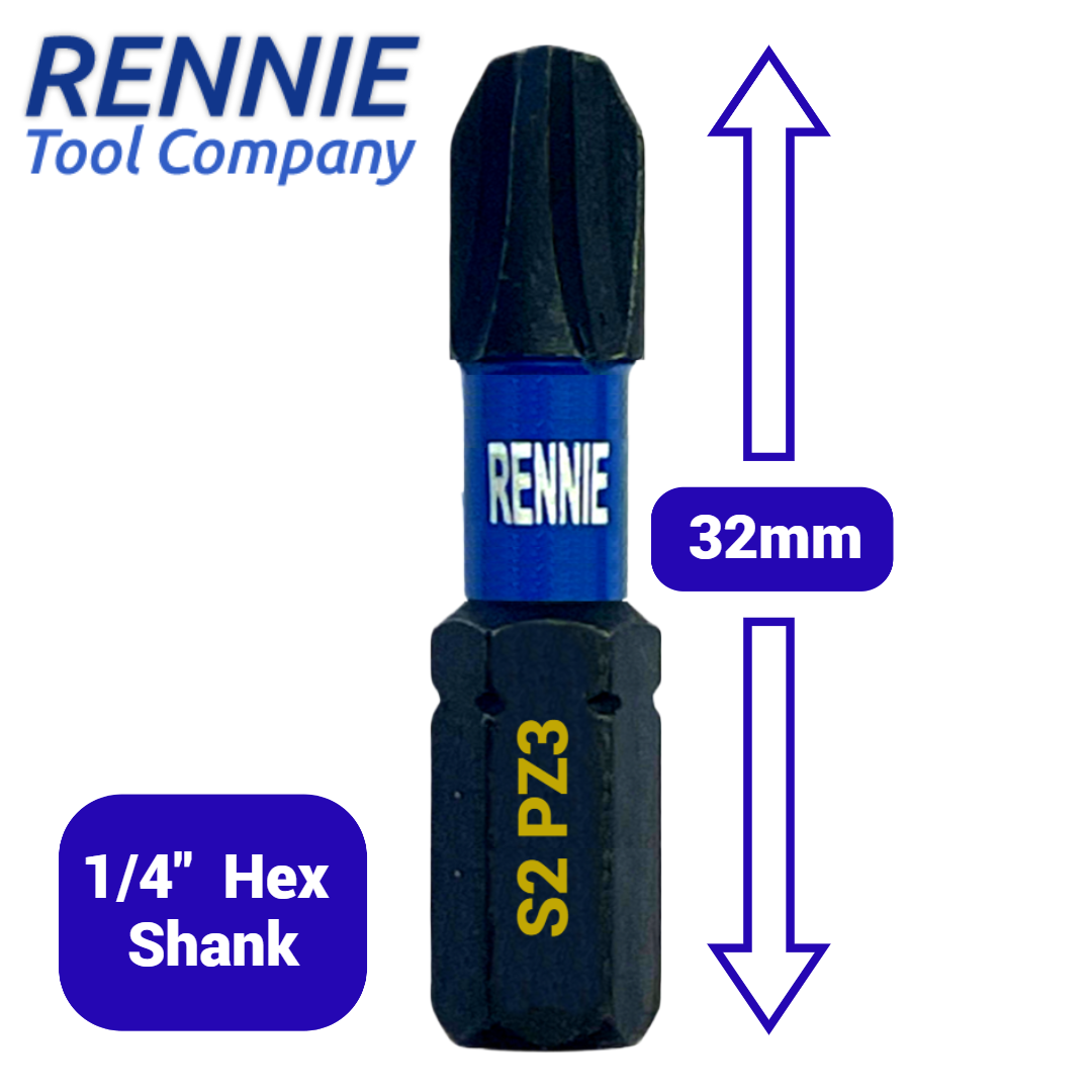 10 Pack PZ3 x 32mm Long Impact Screwdriver Bits Set Pozidriv (Pozi 3)