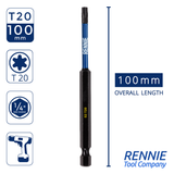 5 Pack - T20 Torx 100mm Long Magnetic Impact Screwdriver Bits Set TX20