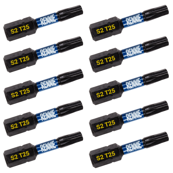 10 Pack - T25 Torx 32mm Long Magnetic Impact Screwdriver Bits Set TX25