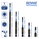 5 Pack - T25 Torx Mixed Lengths Magnetic Impact Screwdriver Bits Set TX25