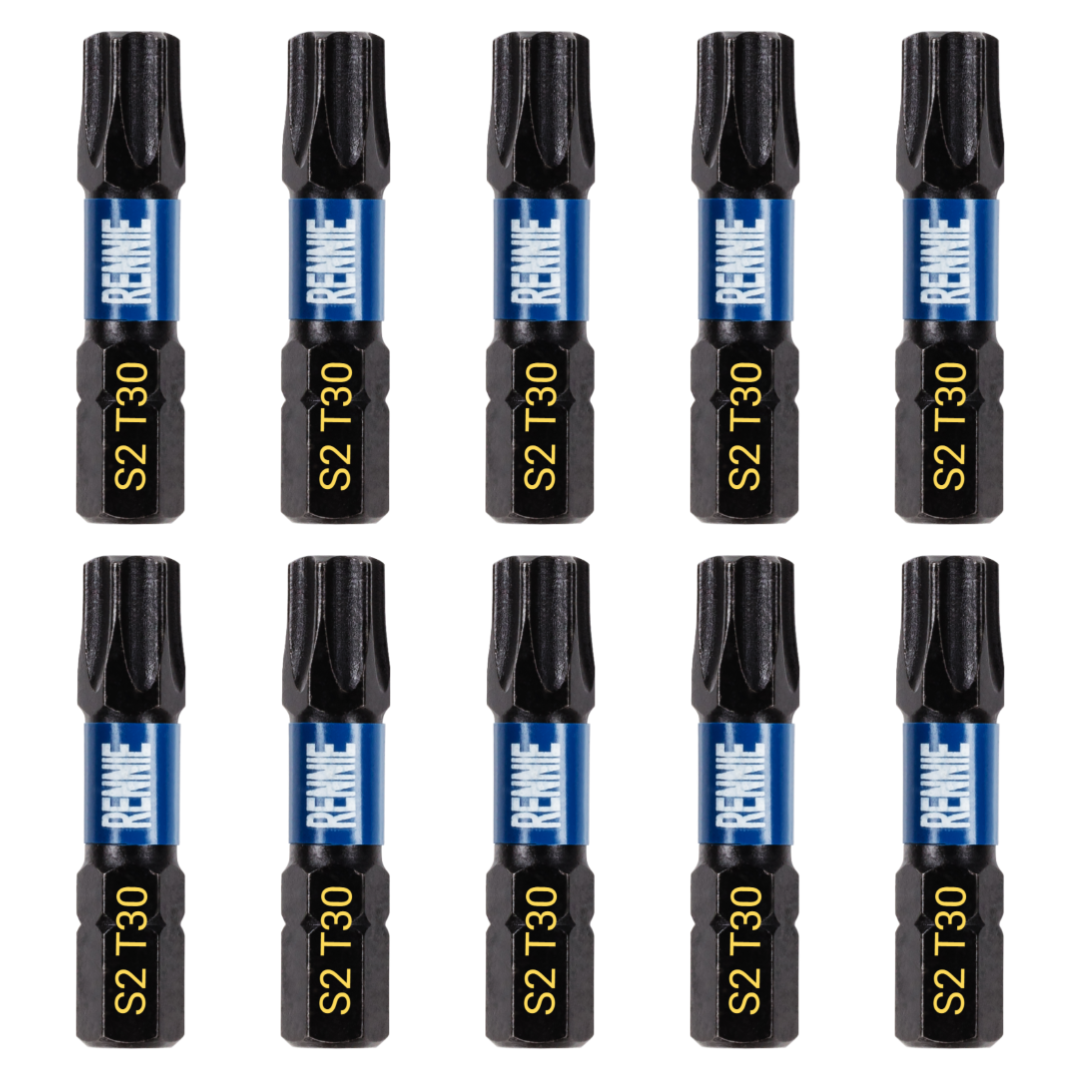 Rennie Tools T27 TX27 Schlagschrauber-Bit-Set – 10 Bits à 32 Mm, Magnetisch, Schwarz Beschichtet