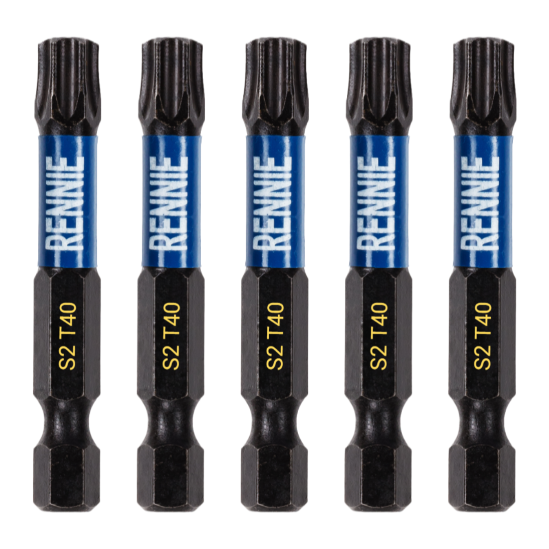 5 Pack T40 Torx 50mm S2 Steel Screwdriver Bits Set