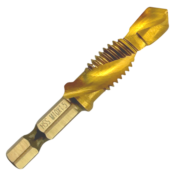M10 x 1.5 Combination Tap And Drill Bits HSS Titanium Coated. 1/4
