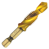M10 x 1.5 Combination Tap And Drill Bits HSS Titanium Coated. 1/4" Hex Shank