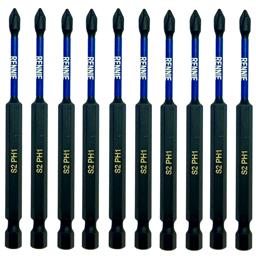 10 Pack PH1 x 100mm Magnetic Impact Screwdriver Bits Set Phillips 1