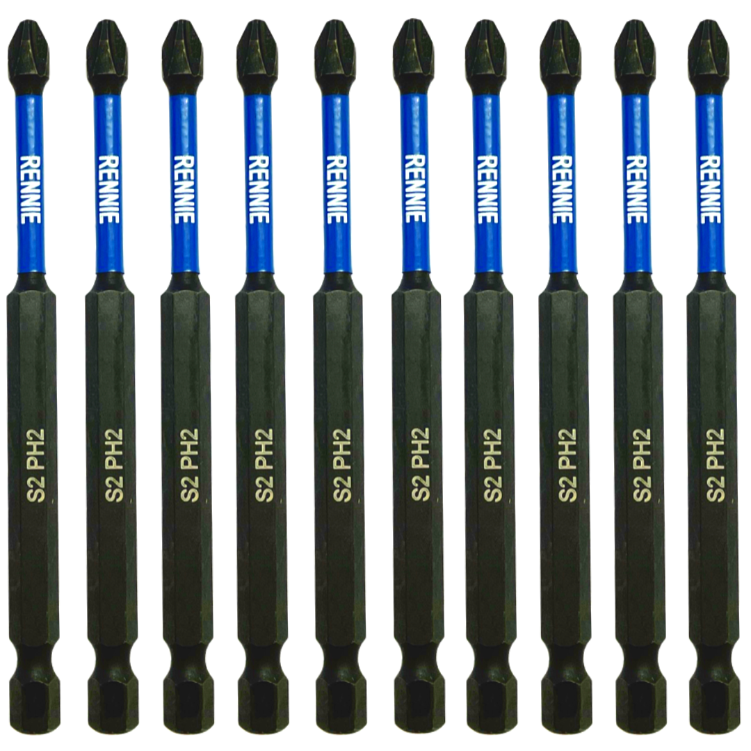 10 Pack PH2 x 100mm Magnetic Impact Screwdriver Bits Set Phillips 2