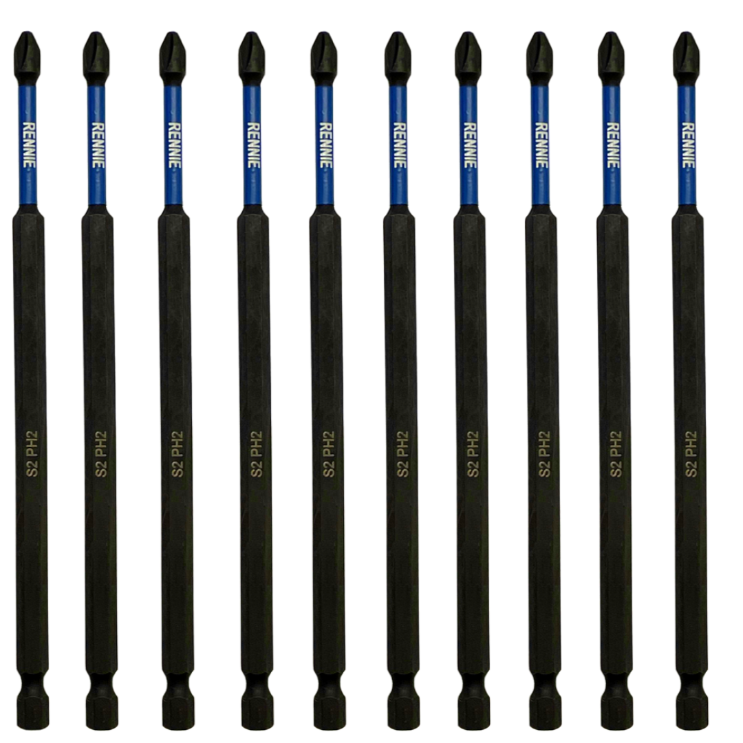 10 Pack PH2 x 150mm Magnetic Impact Screwdriver Bits Set Phillips 2
