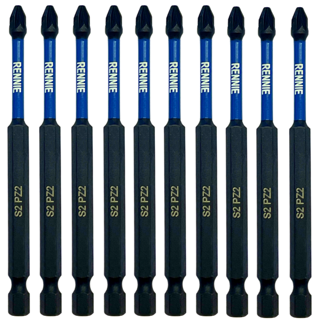 10 Pack PZ2 x 100mm Impact Screwdriver Bits Pozi 2