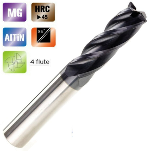 Solid Carbide 4 Flute End Mills TiAlN Coated