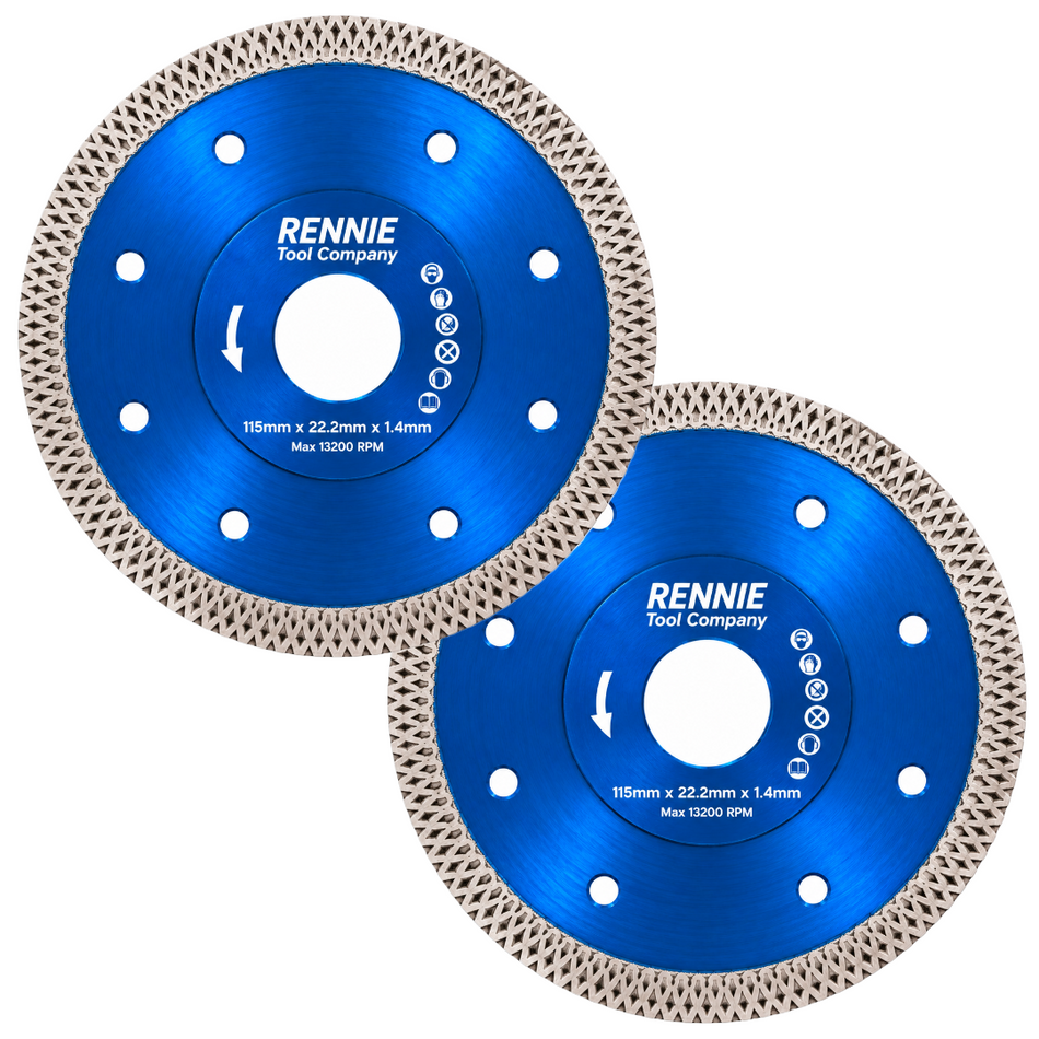 2 Pack 115mm Ultra 1.4mm Thin Diamond Cutting Discs / Blades For Masonry Tiles ETC