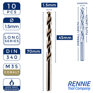 Box Of 10 x DIN340 HSS Cobalt Long Series Jobber Drill Bit
