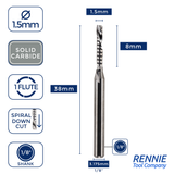 Solid Carbide Single 1 Flute Down Cut Spiral Router Bits