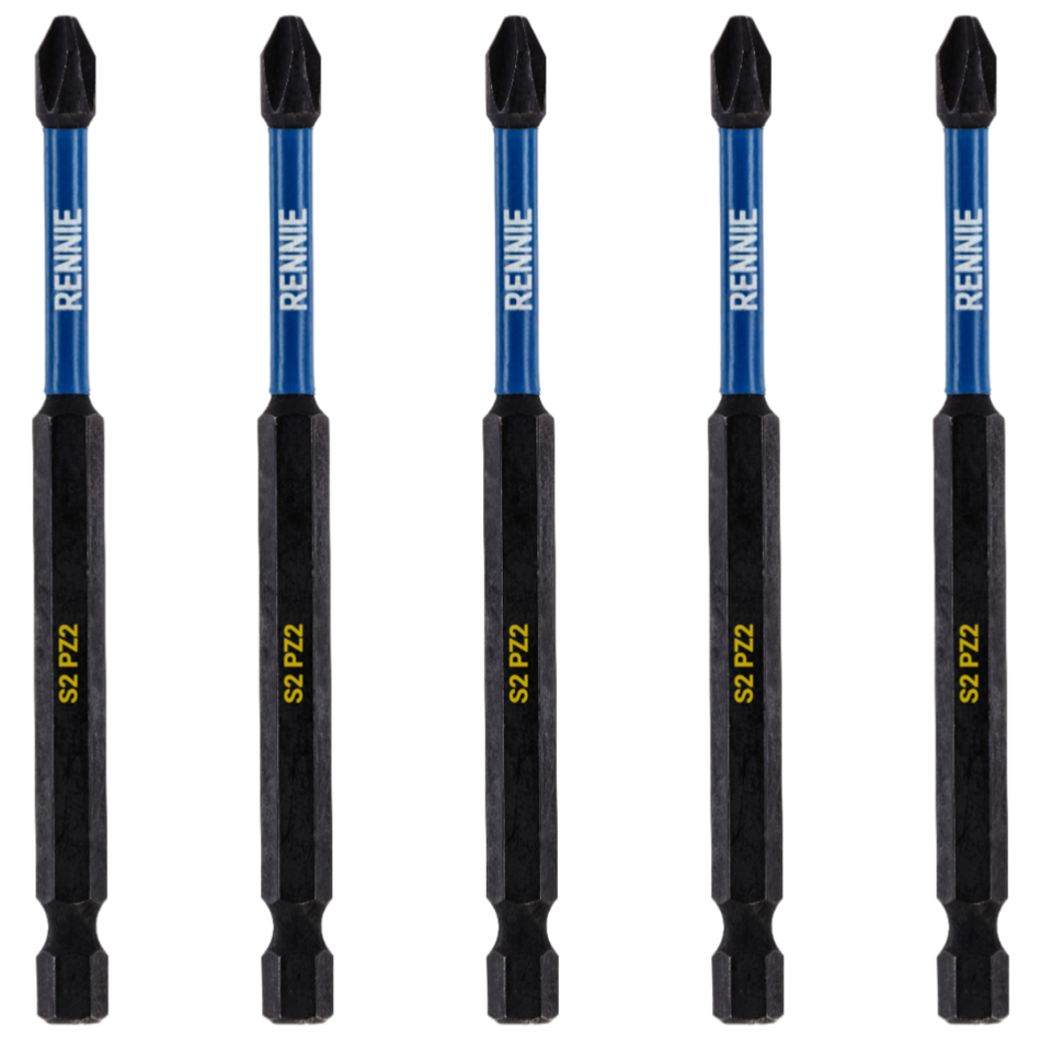 5 Pack PZ2 x 100mm Magnetic Impact Screwdriver Bits Set Pozidriv (Pozi 2)