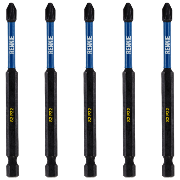 5 Pack PZ2 x 100mm Long Magnetic Screwdriver Bits Set Pozidriv (Pozi 2)