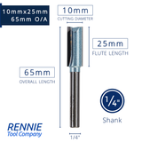 1/4" Shank TCT Tipped Straight Flute Router Bits Fits Makita Festool Dewalt Trend Routers