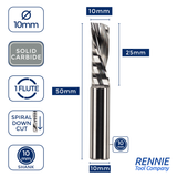 Solid Carbide Single 1 Flute Down Cut Spiral Router Bits