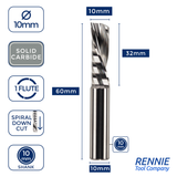 Solid Carbide Single 1 Flute Down Cut Spiral Router Bits