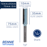 1/4" Shank TCT Tipped Straight Flute Router Bits Fits Makita Festool Dewalt Trend Routers