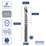 Solid Carbide Single 1 Flute Down Cut Spiral Router Bits