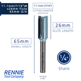 1/4" Shank TCT Tipped Straight Flute Router Bits Fits Makita Festool Dewalt Trend Routers