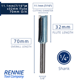 1/4" Shank TCT Tipped Straight Flute Router Bits Fits Makita Festool Dewalt Trend Routers