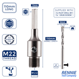 M22 Thread Hex Shank TCT Core Drill Adapters / Extension Bars