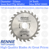 3 Pack - 115mm x 24T TCT Circular Wood Saw Blades Fits Bosch, Festool, Makita, Worx, Balck & Decker etc