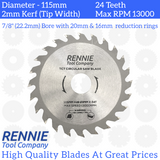 3 Pack - 115mm x 24T TCT Circular Wood Saw Blades for Various Saws