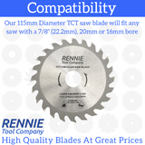 3 Pack - 115mm x 24T TCT Circular Wood Saw Blades Fits Bosch, Festool, Makita, Worx, Balck & Decker etc